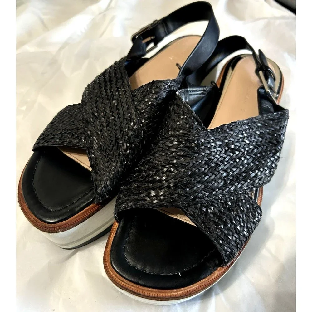 Zara Womens Black Braided Woven Platform Slingback Sandals Eu 40 / US 9